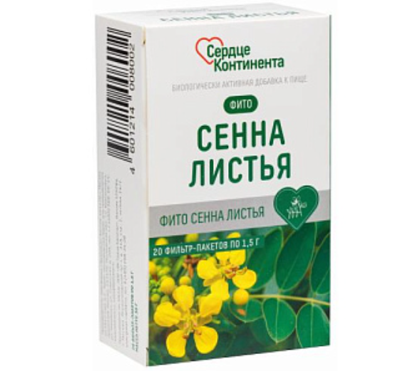 Сердце Континента Сенна листья фиточай, фиточай, 1,5 г, 20 шт.