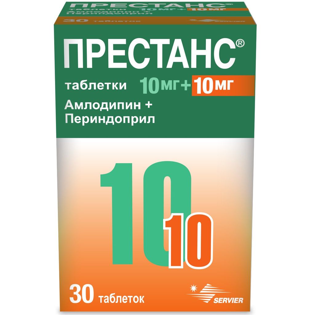 Престанс, 10 мг+10 мг, таблетки, 30 шт. купить по цене от 814 руб в Волгограде, заказать с доставкой в аптеку, инструкция по применению, отзывы, аналоги, Servier