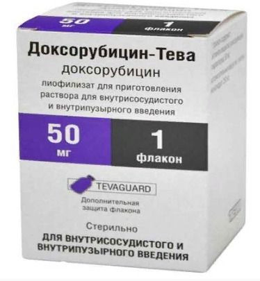 Доксорубицин-Тева, 50 мг, лиофилизат для приготовления раствора для внутрисосудистого и внутрипузырного введения, 1 шт. купить по выгодной цене в Волгограде, заказать с доставкой в аптеку, инструкция по применению, отзывы, аналоги, Teva