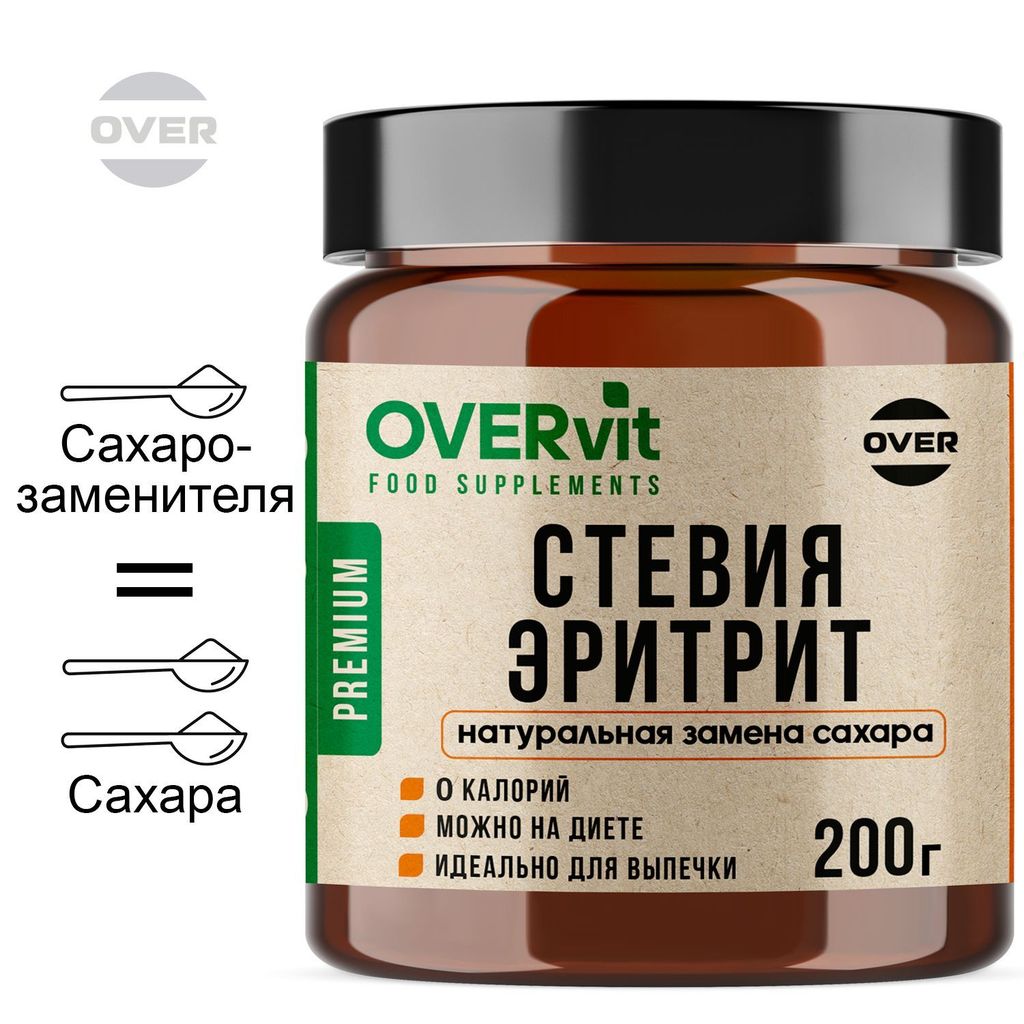 фото упаковки Overvit Стевия эритрит натуральный сахарозаменитель, Диетические продукты, Фитнес