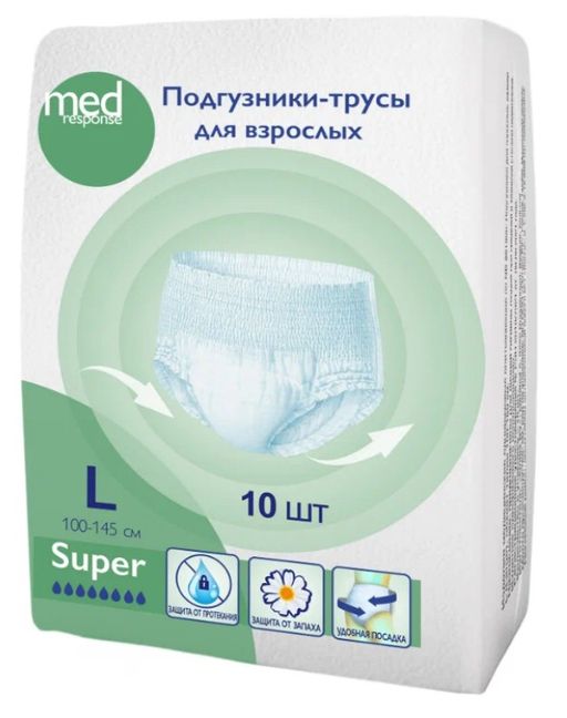 Medresponse Подгузники-трусы для взрослых, L, 100-145 см, 8 капель, 10 шт.