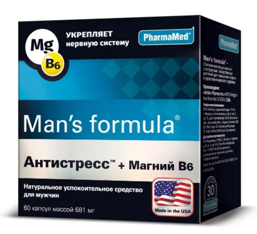 Man's formula Антистресс Магний + Витамин B₆, капсулы, 60 шт.