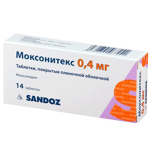 Моксонитекс, 0.4 мг, таблетки, покрытые пленочной оболочкой, 14 шт.