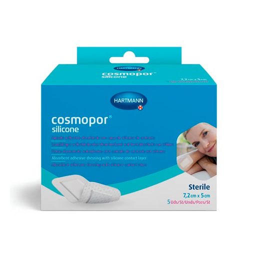 Cosmopor Silicone Повязка впитывающая пластырного типа, 7.2х5см, повязка стерильная, с контактным слоем из силикона, 5 шт.