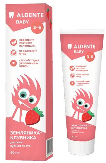 Aldente Бэби Зубная паста детская 3-6лет, земляника-клубника, 40 мл, 1 шт.