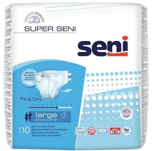 Seni Super Подгузники для взрослых, Large L (3), 100-150 см, 10 шт.