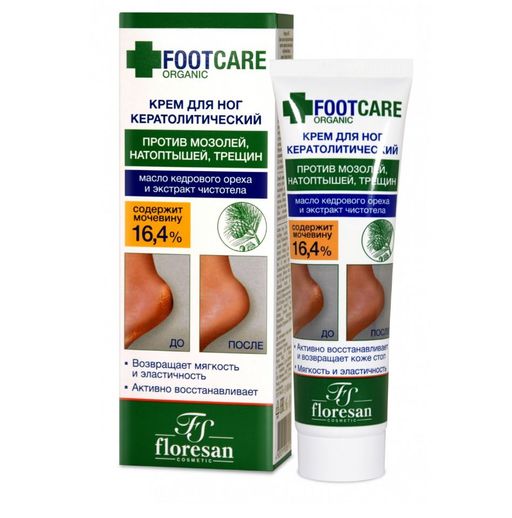 Floresan Organic Foot Care Крем для ног кератолитический, Ф-458, против трещин и натоптышей, 100 мл, 1 шт.